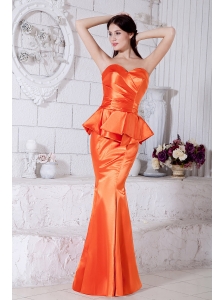 Orange Red Mermaid Sweetheart Ruch Prom / Evening Dress Floor-length Taffeta