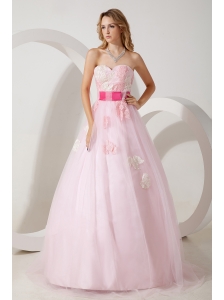 Baby Pink A-line Sweetheart Prom / Evening Dress Tulle Appliques Floor-length