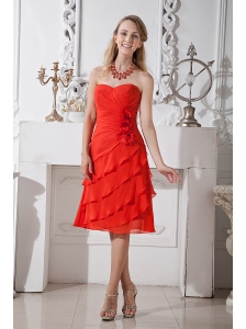 Red A-line Sweetheart Prom / Homecoming Dress Chiffon Hand Made Flowers Knee-length