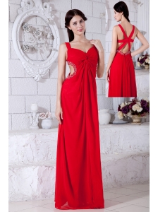 Sexy Red Prom / Evening Dress Backless Chiffon Beading