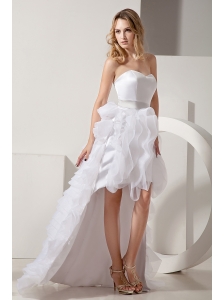 White A-line Sweetheart High-low Prom Dress Satin and Organza Ruffles