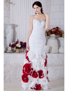 White Mermaid Sweetheart Beading and Hand Made Flowers Prom / Evening Dress Floor-length