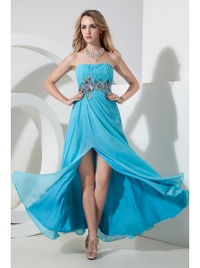 Aqua Empire Strapless Sequins Prom Dress Floor-length Chiffon