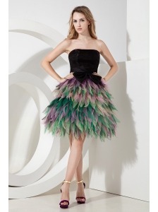 Multi-color A-line / Princess Prom Dress Strapless Mini-length Organza Bow