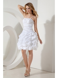 White A-line / Princess Straps Beading Short Prom / Homecoming Dress Mini-length Taffeta