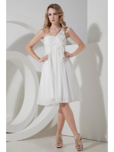 White Empire One Shoulder Prom Dress Knee-length Chiffon