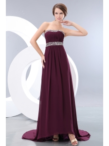 Beautiful Dark Purple Prom / Evening Dress Strapless Brush Train Chiffon Beading Empire