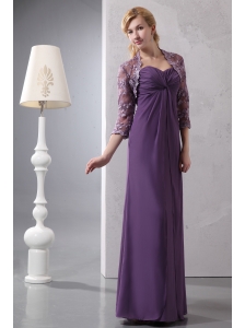 Beautiful Purple Column Sweetheart Ruch Mother Of The Bride Dress Ankle-length Chiffon