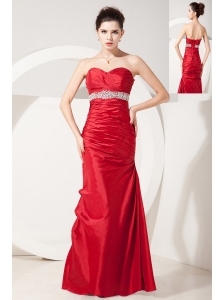 Beautiful Red Mermaid Sweetheart Prom Dress Satin Beading and Ruch Floor-length