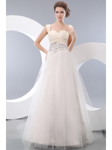 Beautiful White A-line Straps Prom / Evening Dress Tulle Beading Floor-length