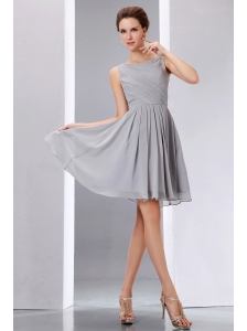 Brand New Grey A-line Scoop Ruch Junior Prom Dress Knee-length Chiffon