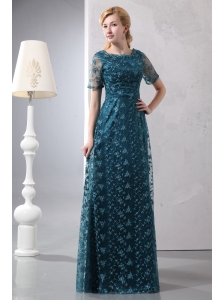 Cheap Peacock Green Column Scoop Mother Of The Bride Dress Floor-length Lace