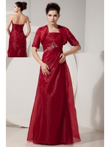 Cheap Wine Red Prom Dress Empire Strapless Beading Floor-length Organza