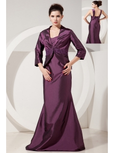 Elegant Dark Purple Mermaid Bridesmaid Dress Straps Brush Train Satin
