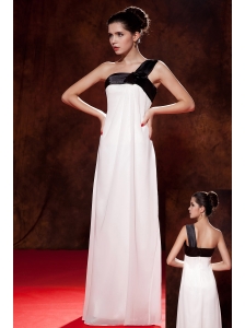 Pretty Black and White Cocktail Dress Bow Empire One Shoulder Floor-length Chiffon