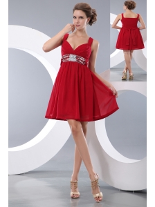 Pretty Wine Red Empire Straps Sequins Junior Prom / Homecoming Dress Mini-length Chiffon