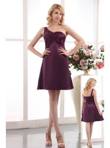 Purple Empire One Shoulder Bridesmaid Dress Under 100 Mini-length Taffeta Ruch