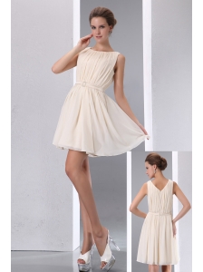 Simple Champagne Cocktail Dress Ruch A-line Sccop Mini-length Chiffon
