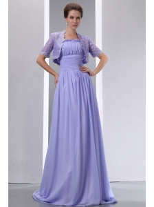 Sweet Lilac A-line Spaghetti Straps Ruch Mother Of The Bride Dress Brush Chiffon