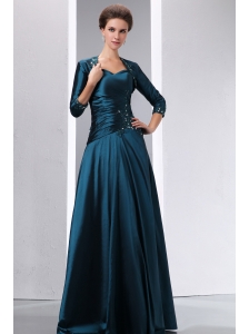 Peacock Green A-line Spaghetti Straps Appliques With Beading Mother Of The Bride Dress Floor-length Taffeta