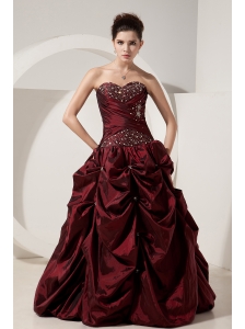 Perfect Burgundy Prom Dress A-line / Princess Sweetheart Beading Floor-length Taffeta