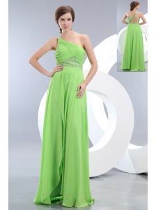 Sexy Light Green One Shoulder Prom / Evening Dress Brush Train Chiffon Beading Empire