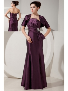Unique Dark Purple Mermaid Prom Dress Strapless  Satin Beading Floor-length