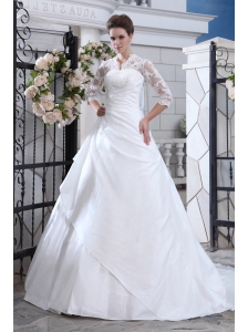 Discount Wedding Dress Ball Gown V-neck Court Train Satin Lace