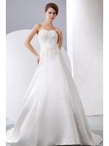 Elegant Wedding Dress A-line Appliques With Beading Sweetheart Court Train Satin
