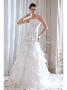 Fashionable Princess Strapless Beading and Ruch Wedding Dress Court Train Organza