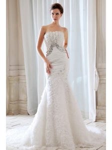 Gorgeous Wedding Dress Mermaid Strapless Beading and Appliques Court Train Special Fabric