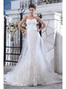 Lovely Mermaid Sweetheart Lace Wedding Dress Court Train Tulle