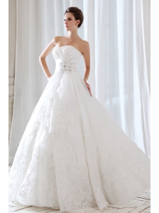 Low Price Princess Sweetheart  Beading and Ruch Wedding Dress Floor-length Lace