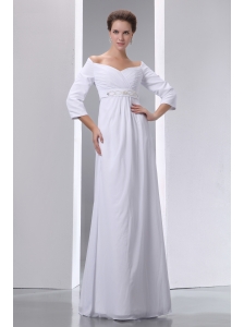 Popular Empire Off The Shoulder Beading and Ruch Maternity Wedding Dress Floor-length Chiffon