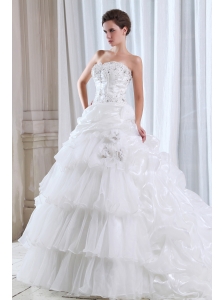 Roamntic A-line Strapless Beading and Appliques Wedding Dress Court Train Organza