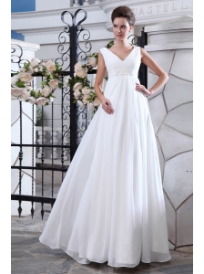 Simple A-line V-neck Maternity Wedding Dress Chiffon Ruch and Appliques Floor-length