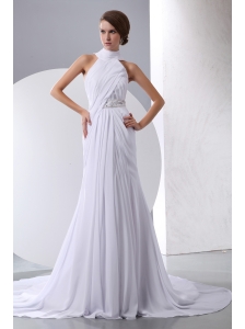 White Chiffon Dress on Simple White Strapless Column Beading Ruffle Satin Chiffon Court Train