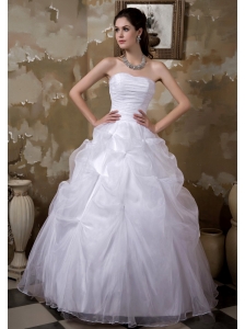 Custom Made Ball Gown Strapless Wedding Dress Taffeta and Organza Pick-ups Floor-length
