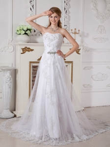 Custom Made Empire Sweetheart Lace Wedding Dress Cathedral Train Beading