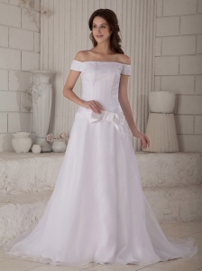Customize A-line / Princess Off The Shoulder Wedding Dress Court Train Organza