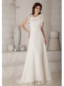 Customize Column Wedding Dress Brush Train Lace