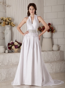 Gorgeous Wedding Dress A-line / Princess High-neck Beading Court Train Taffeta