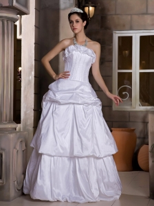 Custom Made A-line Strapless Wedding Dress Floor-length Taffeta Pick-ups
