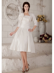 Customize A-line / Princess Short Wedding Dress Strapless Satin Ruch  Knee-length
