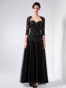 Gorgeous Black Mother Of The Bride Dress Column Sweetheart Ankle-length Tulle and Taffeta Beading
