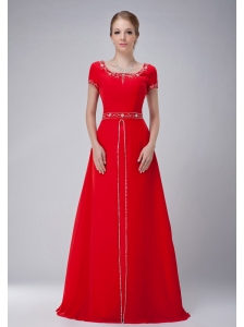 Beautiful Red Scoop Neckline Modest Mother Of The Bride Dress Chiffon Beading