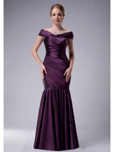 Custom Made Dark Purple Mermaid Off The Shoulder Mother Of The Bride Dress Taffeta Ruch Floor-length