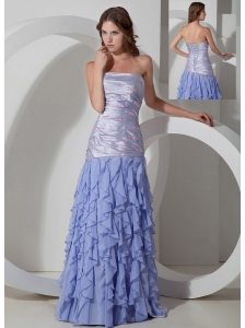 Discount Lilac Column Strapless Beading Prom Dress Floor-length Chiffon