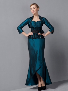 Exquisite Turquoise Mermaid Mother Of The Bride Dress Sweetheart Sash Ankle-length Taffeta