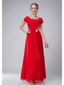 Modest Red Empire Scoop Mother Of The Bride Dress Ankle-length Chiffon Appliques